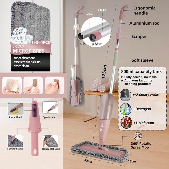 Швабра, розпилювач, спрей, швабра, швабра для підлоги, з розпилювачем, мікрофібра, швабра з резервуаром для дому, кухні, твердої д