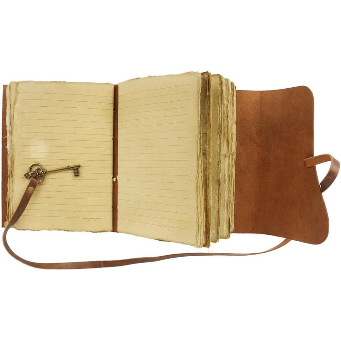 Шкіряний щоденник з лінованим папером з рваними краями 20,3 x 15,2 см та вінтажним блокнотом для ключів/ручної роботи/оброшурованим щоденником для чоловіків та жінок (8 x 6, коричневий) 8 x 6 коричневий