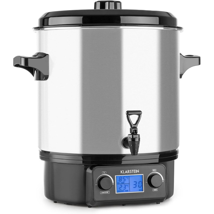 Повністю автоматична машина для консервації, горщик для консервації, електричний, 27 літрів, 2000 Вт, таймер, автоматичне вимкнення, дисплей з відображенням часу та температури, зливний кран, нержавіюча сталь, срібло срібло 27 літрів (цифровий)