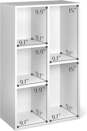 Книжкова полиця Storeo Basics з 5 полицями, біла, 50 x 24 x 80 см Офічна полиця, вітальня, спальня, кубічний білий колір, 5 полиць