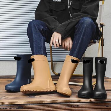 Високі гумові чоботи, водонепроникні, нековзні, чоловічі, до середини литки, для роботи на свіжому повітрі та спортивних чобіт з гумовою підошвою та верхом з ПВХ, водонепроникні, темно-сині, розмір ЄС 43