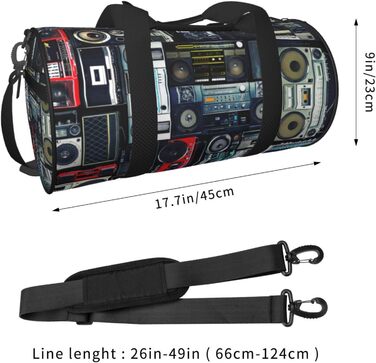 Спортивна сумка, дорожня сумка, вінтажний стиль, принт Радіостіна, сумка на нічліг, чорна, універсальний розмір, сумка для подорожей