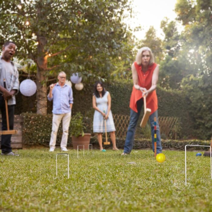 Набір для крокету Relaxdays, 4 гравці (діти та дорослі), повний комплект із сумкою, дерево, натуральний колір, одинарний, ЄС