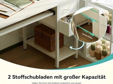 Письмовий стіл з 2 шухлядами, 120 x 50 см, комп&39ютерний/ігровий стіл з підставкою для клавіатури, регульованою по висоті бічною полицею, підставкою для монітора та розеткою для домашнього офісу та вітальні, білий, 120 x 50 см