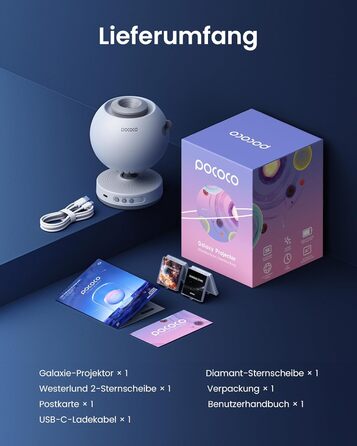 Проектор зоряного неба POCOCO, світлодіодний проектор для галактик, планетарій для дітей та дорослих, нічник-проектор Aurora з 2 дисками та таймером, креативне освітлення, засіб для сну та релаксації, білий
