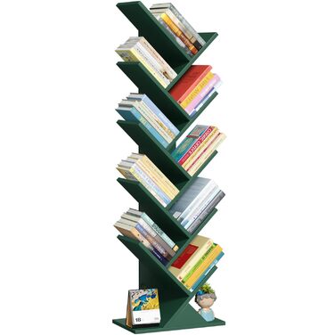 Книжкова полиця у формі дерева, 10-ярусна окремостояча полиця для книг/CD/журналів, DVD, дерев&39яна книжкова полиця для вітальні, спальні та домашнього офісу, темно-зелена, 20Г x 34Ш x 101В см