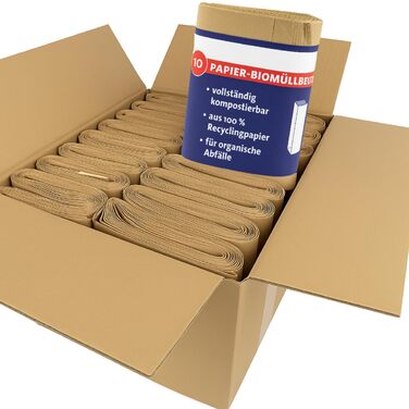 Паперові пакети для біовідходів ARLI 200 шт. 10 л, 20x16x34 см, виготовлені з переробленого паперу 70 г/м, компостовані та без пластику, коричневі та вологостійкі для органічних відходів (200 пакетів) (200 упаковок)