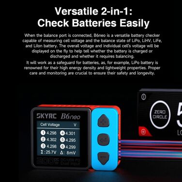 Розумний зарядний пристрій GoolRC B6neo для LiPo акумуляторів, DC 200 Вт PD 80 Вт, балансувальний зарядний пристрій та розрядник для акумуляторів LiPo/Life/LiIon/LiHV 1-6 с, NiMH/NiCd 1-15 с (синій)