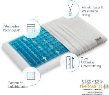 Ортопедична подушка для шиї Technogel Deluxe запатентована, не містить шкідливих речовин та сертифікована гелева подушка для шийного відділу хребта для сну на спині та боці, включаючи наволочку 66x40x07 см (1 упаковка)