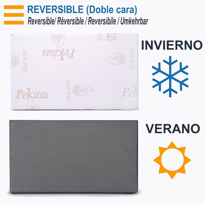 Міні-матрац PEKITAS для дитячих ліжок, 45 x 90 см, товщина 10 см, дихаючий, гібридний, двосторонній, двосторонній чохол, знімний, можна прати, жорсткий, захист від задухи, дитяче ліжечко