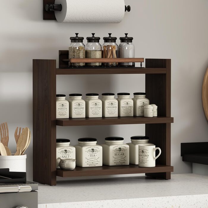 Трирівнева підставка для спецій Homidea ZEN - дерев&39яна кухонна полиця, шафка для спецій, універсальний органайзер для кухні, ванної кімнати, офісу (горіх)