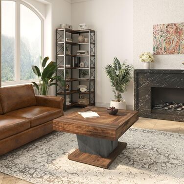 Квадратний журнальний столик Tribesigns, Квадратний дерев&39яний журнальний столик для вітальні, 80 см, Сучасний чайний столик, Чайний столик, Акцентний столик, Рустикальний, Коричнево-чорний