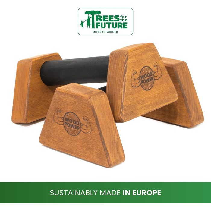Дерев&39яні паралелети WOODPOWER PowerBars для віджимань, дерев&39яні ручки для віджимань, стійка на руках, йога та калістеніка, нековзні, для використання в приміщенні та на вулиці, безпечні для суглобів, тренування з власною вагою, коричневі