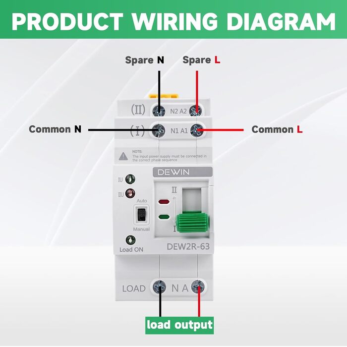 Автоматичний перемикач DEWIN, перемикач на DIN-рейку, подвійний автоматичний перемикач живлення ATS, електричний перемикач 2P 63A 220V