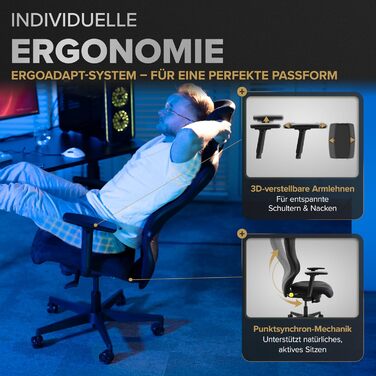 Ергономічне ігрове крісло Запатентоване 3D-з&39єднання сидіння Ігрове крісло на 100 індивідуально регульоване Ігрове крісло Геймерське крісло Комп&39ютерне крісло Крісло для ПК Обертове крісло Підтримка 150 кг Офісне крісло Чорний Tribun