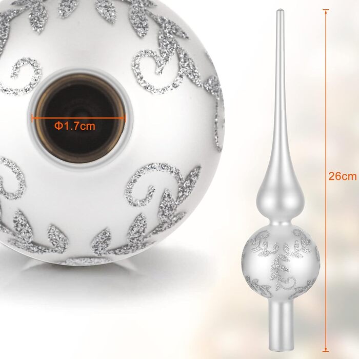 Скляна новорічна верхівка для ялинки сріблясто-біла UNOLIGA