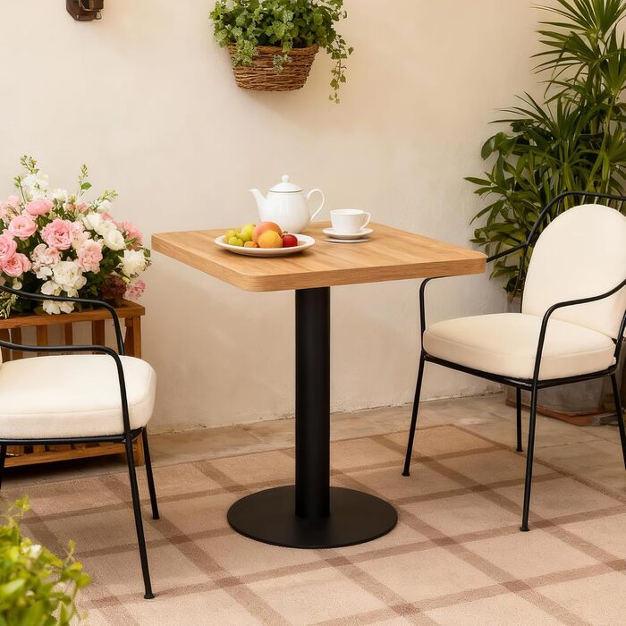 Обідній стіл Mingone 60 см, кухонний стіл, обідній стіл, маленький з дерев&39яною стільницею, квадратний стіл, дубовий вигляд з металевими ніжками, для вітальні, балкону, їдальні, 60x60x75 см, квадратний