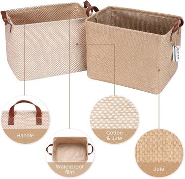 Упаковки з джуту та бавовни Льон Невеликий кошик для зберігання Мила квадратна коробка для туалетних іграшок Будь-який предмет 28,7 літра Настільний органайзер для гаджетів (стиль А), 2