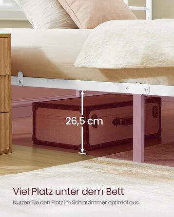 Ліжко VASAGLE 140 x 200 см, Гостьове ліжко, Двоспальне ліжко з металу, Каркас ліжка, Каркас ліжка, Металеве ліжко, Легке складання, Матовий білий RMB064WG01 140 x 200 см Матовий білий