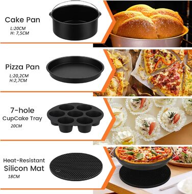 Аксесуари для фритюрниці LieIe 8 дюймів 12 шт. - Набір аксесуарів для фритюрниці Airfryer xxl для фритюрниці COSORI Princess Ninja Аерофритюрниця Philips Tefal 4.5 л 5.2 л 5.5 л XL - без бісфенолу А - антипригарне покриття