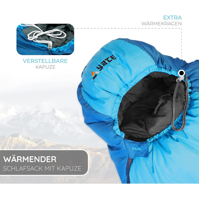 Спальний мішок Aven Peak 230 см - Високопродуктивний матусин спальний мішок - з&39єднується - теплий - для температур до -32 градусів - синій - спальний мішок для партнерів - для кемпінгу - зимовий спальний мішок на блискавці (будь-який дизайн)