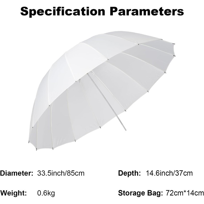 Параболічна парасолька Godox UB-85D з чохлом для перенесення, портативна, для студійного запису Vedio, Speedlite, 85 см, біла в упаковці