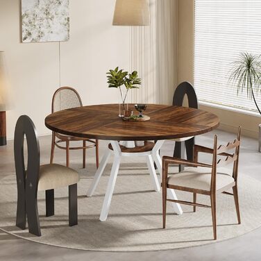 Круглий обідній стіл Tribesigns для 4 осіб, круглий обідній стіл 120 см з металевою основою, кухонний стіл з полицею для зберігання для дому, їдальні, вітальні, білий (коричневий)