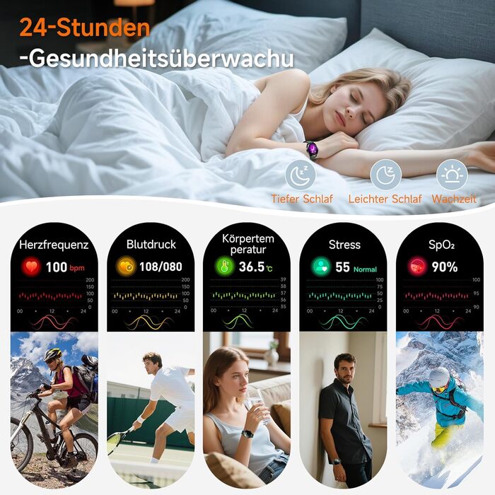 Новий чоловічий смарт-годинник 2026 року з ЕКГ/ВСР/кров&39яним тиском/ІМТ/сечовою кислотою, 1,43-дюймовий AMOLED-годинник для здоров&39я з 24-годинним вимірюванням кров&39яного тиску, SpO2, апное, монітором сну, екстреним викликом SOS, фітнес-годинник, An