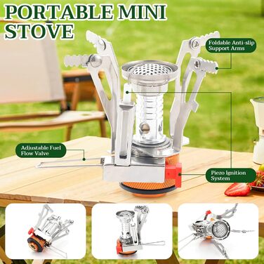 Набір посуду Herbst для кемпінгу, 11 предметів міні-плита, складаний газовий пальник, каструля та складальні столові прибори, серветки для чищення для пікніків та походів на природі