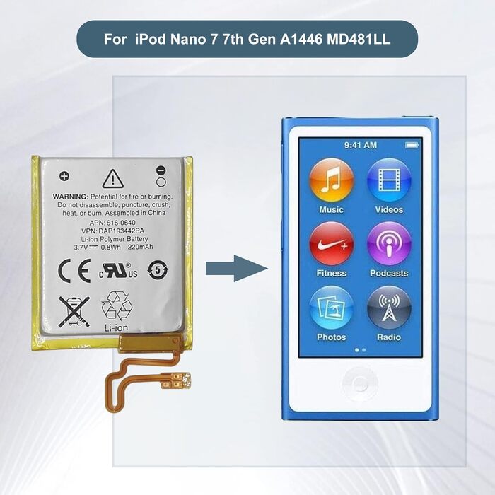 Заміна 616-0640 Сумісний з iPod Nano 7 7-го покоління A1446 MD481LL/A 616-0639 616-0640 з інструментами