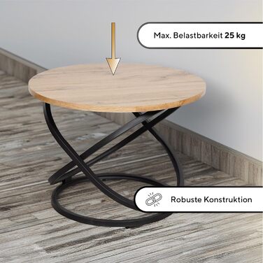 Журнальний столик, Приставний столик для дивана, Круглий 60 см, Імітація дерева з металевим каркасом, Висота 45 см, Вантажопідйомність до 25 кг