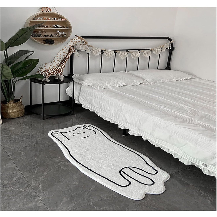 Килимок для спальні 40 х 120 см, що миється, милий і кумедний дитячий килимок, сучасний, з принтом, білий, неправильної форми для