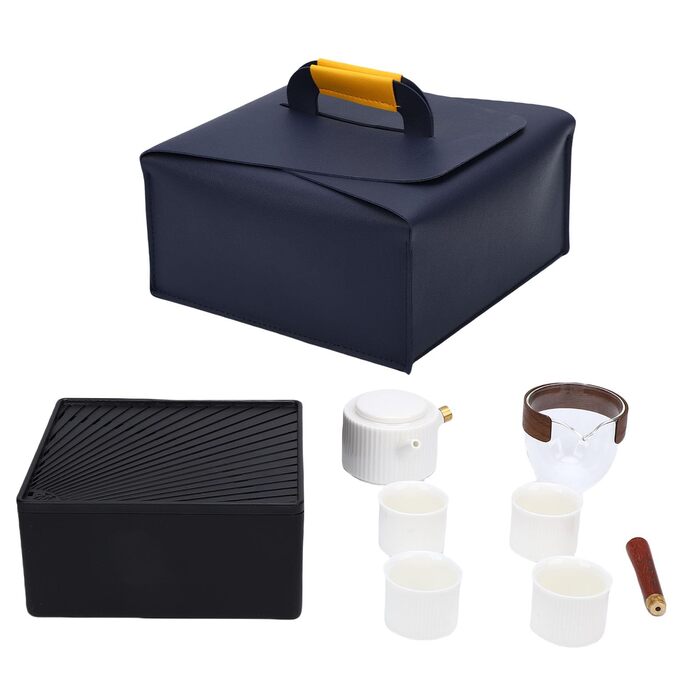 Чайний набір у стилі Гунфу, портативний керамічний набір для чаювання, темно-зелений колір. Включає чайник, чашки та контейнер для чаю.