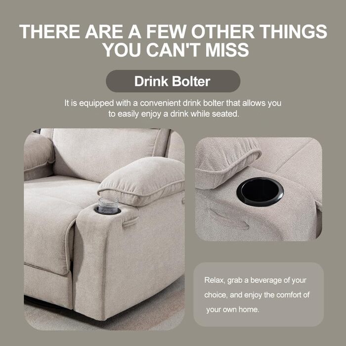 Крісло-гойдалка з функцією масажу, крісло для телевізора з функцією відкидання, вібрація, підігрів, товста спинка та підлокітники, масажне крісло з функцією гойдання, поворот на 360, бежевий