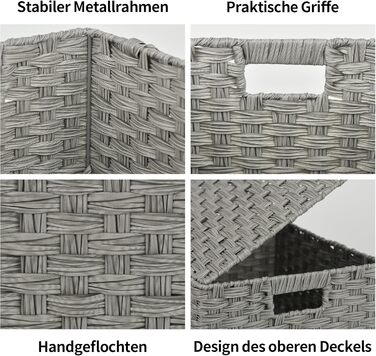 Кошик для зберігання GRANNY SAYS з кришкою, набір із 3 декоративних кошиків для зберігання, плетений кошик з ручками, великий сірий плетений кошик, міцний кошик з полицями для ванної кімнати, вітальні, кухні