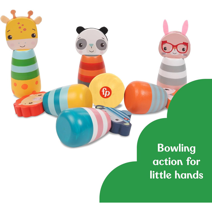 Дерев&39яні кеглі Fisher-Price 173A, підходять для гри в приміщенні та на вулиці, для дітей віком від 3 років