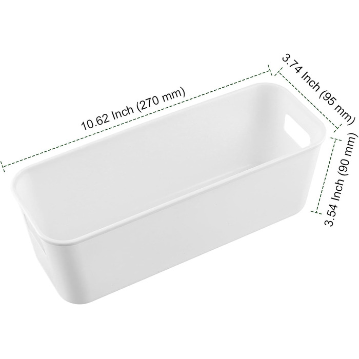 Набір з 12 вузьких білих пластикових коробок для зберігання, пластикових кошиків для зберігання з ручками, пластикових коробок-органайзерів для кухонних шаф, білих коробок для зберігання на кухню, ванну кімнату, косметику, офіс