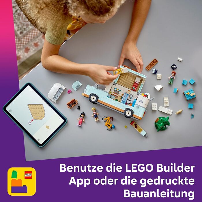 Кемпер LEGO Friends, набір для рольової гри з іграшковим караваном, подарунок для дівчаток віком від 7 років, креативний ігровий набір з 3 мініфігурками та фігуркою тварини-тхора 42663