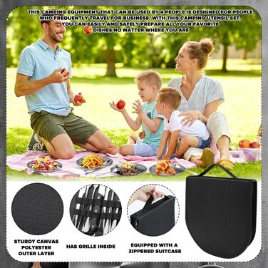 Набір посуду для кемпінгу на 4 особи, набір посуду для активного відпочинку на 22 предмети, столові прибори для кемпінгу з ложкою, виделкою, ножем, затискачем для тарілок, серветки для чищення пікніків, для подорожей (22)