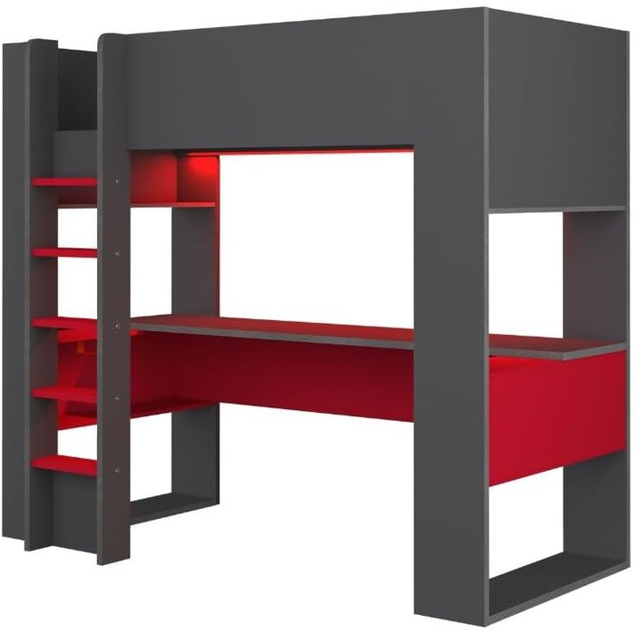 Дитяче двоярусне ліжко Gamex з ігровим столом в антрацитовому та червоному кольорах