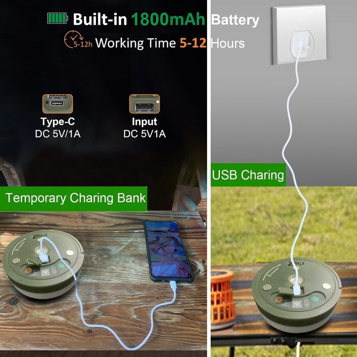 Кемпінгові гірлянди, висувні, портативні акумуляторні світлодіодні гірлянди 3-в-1 з 8 режимами освітлення, водонепроникний кемпінговий ліхтарик для кемпінгу, подвір&39я та походів, USB 1800 мАг, теплий білий RGB, 10 м