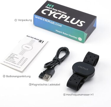 Браслет-пульсометр CYCPLUS, Bluetooth 5.1 ANT з LED-дисплеєм для відстеження серцевого ритму, водонепроникний IP67, для бігу, велоспорту, фітнесу та інших видів спорту (чорний)