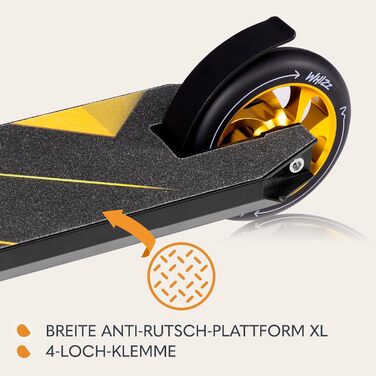Трюковий самокат LIONELO WHIZZ, підшипники ABEC-9, алюмінієва дека, система компресії HIC, колеса 110 мм, широкий T-подібний кермо, гальмо Flex Fender MN Steel, унікальний дизайн, чорний L