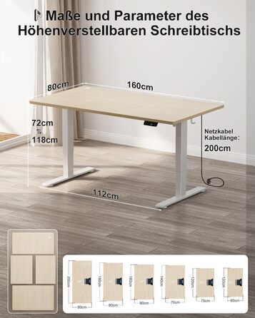Регульований по висоті електричний стіл Homall (160x80 см) з USB-A портом, лотком для кабелів та 3-ма функціями пам'яті, бежевий