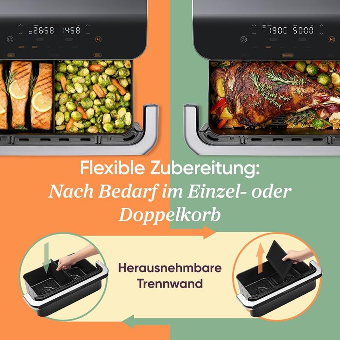 Аерофритюрниця Cosori Dual Blaze Twinfry, гнучкі камери, 10 л, Flex-кошик, матовий чорний