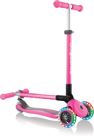 Самокат дитячий, 120/80 мм, ABEC 5, 3 колеса, регульовані по висоті, світлодіодні колеса одного розміру неоново-рожеві одинарні