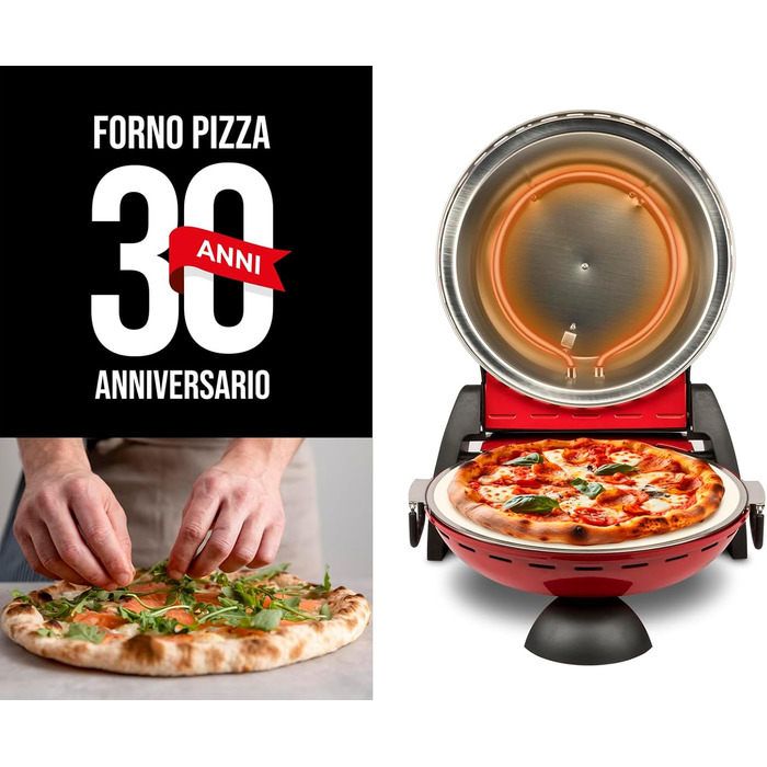 Піч для піци, 1200 Вт, 400 C, лімітована річниця, ароматна піца за 3-5 хвилин, буклет рецептів в комплекті, 3 Ferrari G1017702 Pizza Delizia Anniversary
