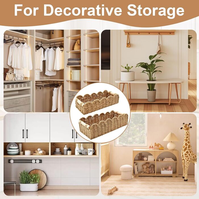 Плетений кошик для зберігання, набір з 2 шт. , кошики для зберігання у ванній кімнаті, декоративні кошики, кошик-органайзер для пеленального столика на кухню, дитячу кімнату, вітальню, кошик для рушників та туалетного паперу (натуральний)