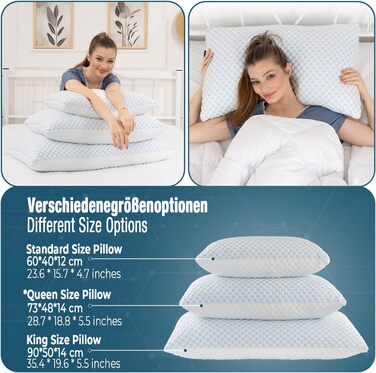 Регульована гелева подушка Alkamto 73x48 см охолоджувальна подушка з піни з ефектом пам&39яті з двостороннім чохлом з крижаного шовку та віскози ідеально підходить для сну на спині, животі та на боці розмір queen-size для спокійного сну 73x48x14 см