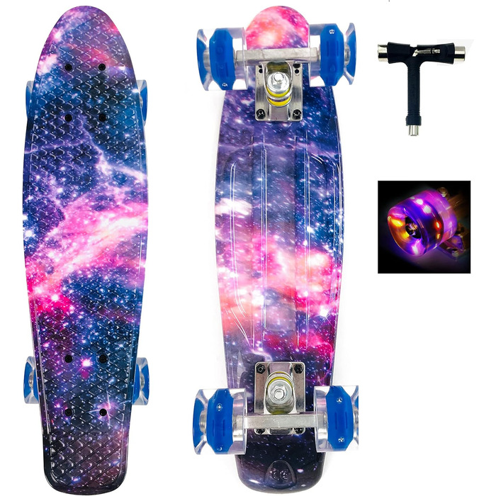 Комплект скейтбордів Sumeber Mini Cruiser 22 дюйми із світлодіодними колесами для дорослих, дітей та початківців - подарунок на день народження Galaxy